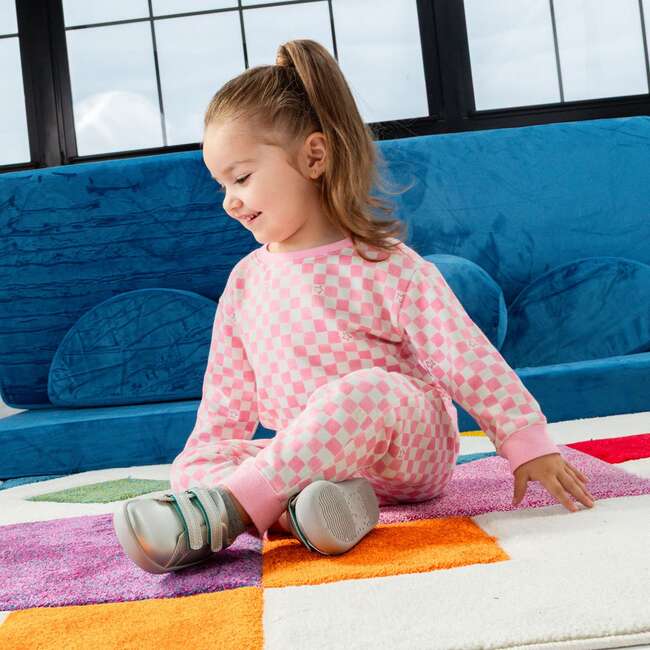 Pink Checkerboard Brushed Fleece Sweatsuit - Mixed Apparel Set - 4