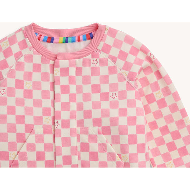 Pink Checkerboard Brushed Fleece Romper - Rompers - 2