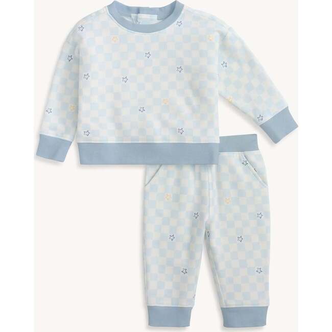 Grey Checkerboard Brushed Fleece Sweatsuit - Mixed Apparel Set - 2