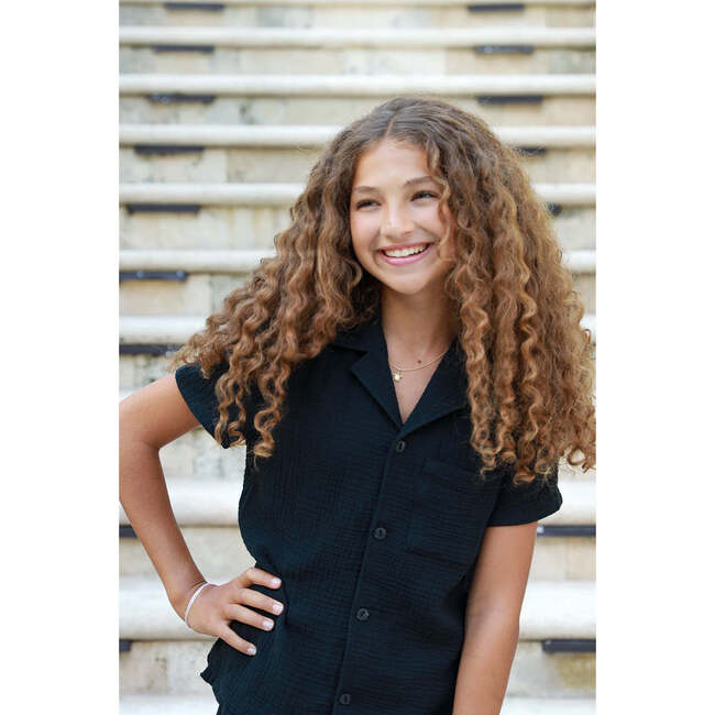 Organic Cotton Camp Collar Waffle Shirt, Black - Polo Shirts - 6