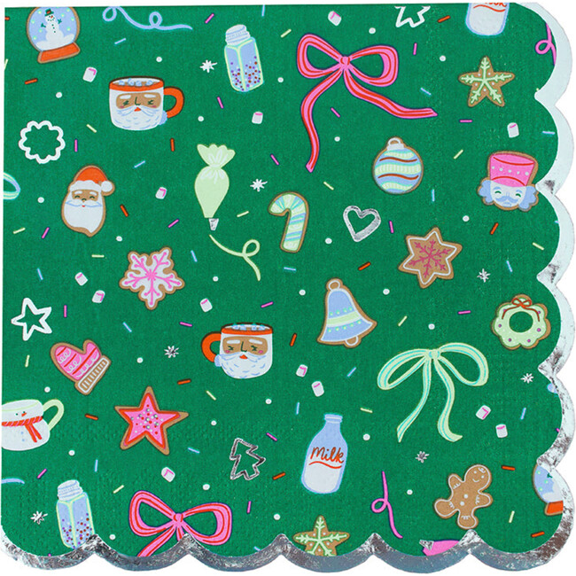 Baking Spirits Bright Dark Green Scalloped Large Napkins