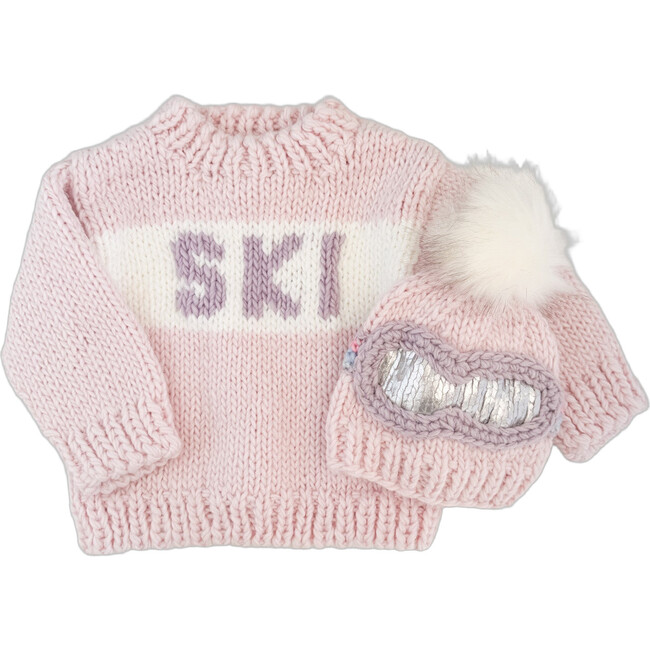 Ski Goggles Hat and Sweater Set, Baby Pink