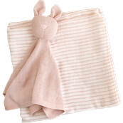 Pink Stripe Baby Swaddle and Lovey Set, Pink Bunny