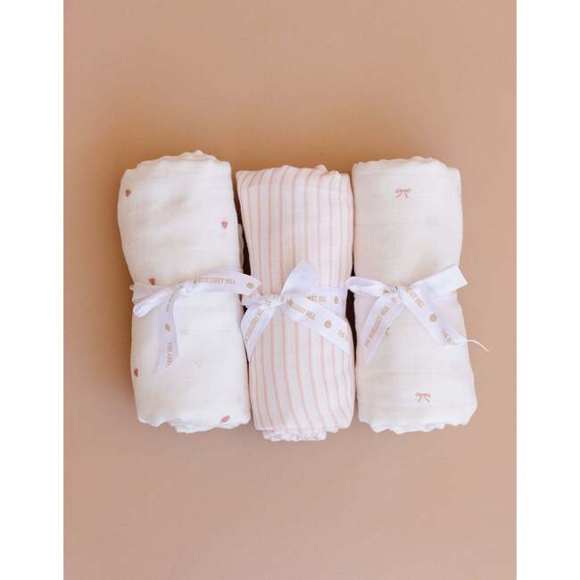 Pink Stripe Baby Swaddle and Lovey Set, Pink Bunny - Mixed Gift Set - 3