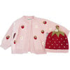Cotton Strawberry Flower Cardigan and Hat Set, Blush - Cardigans - 1 - thumbnail