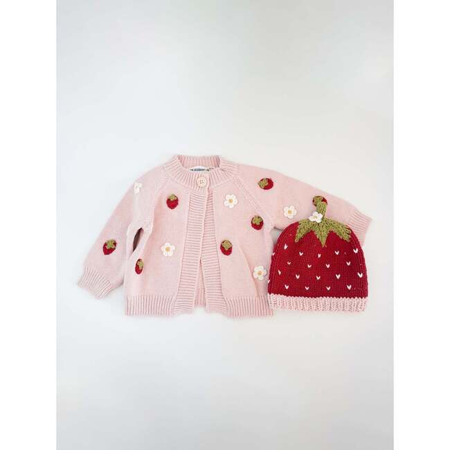 Cotton Strawberry Flower Cardigan and Hat Set, Blush