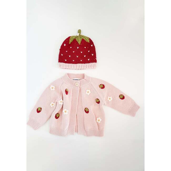 Cotton Strawberry Flower Cardigan and Hat Set, Blush - Cardigans - 3