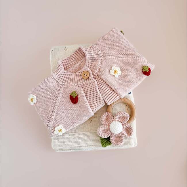 Cotton Crochet Baby Teether Rattle, Flower Blush Pink - Rattles - 3
