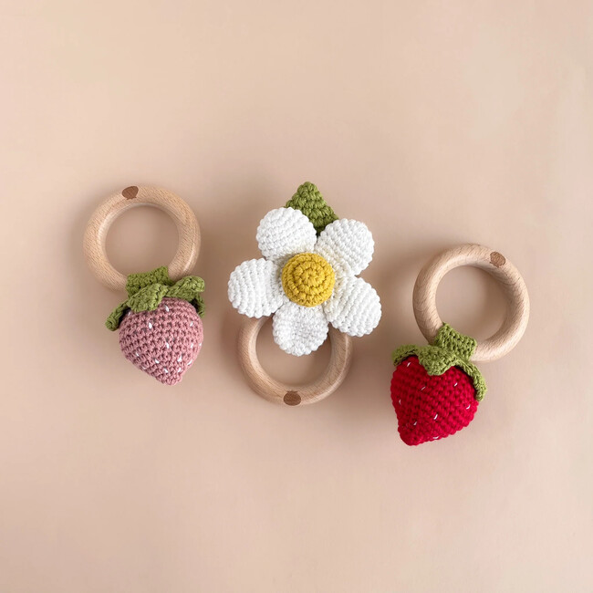 Cotton Crochet Rattle, Pink Strawberry - Rattles - 3