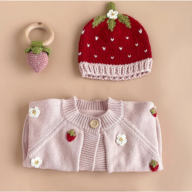 Cotton Crochet Rattle, Pink Strawberry - Rattles - 4