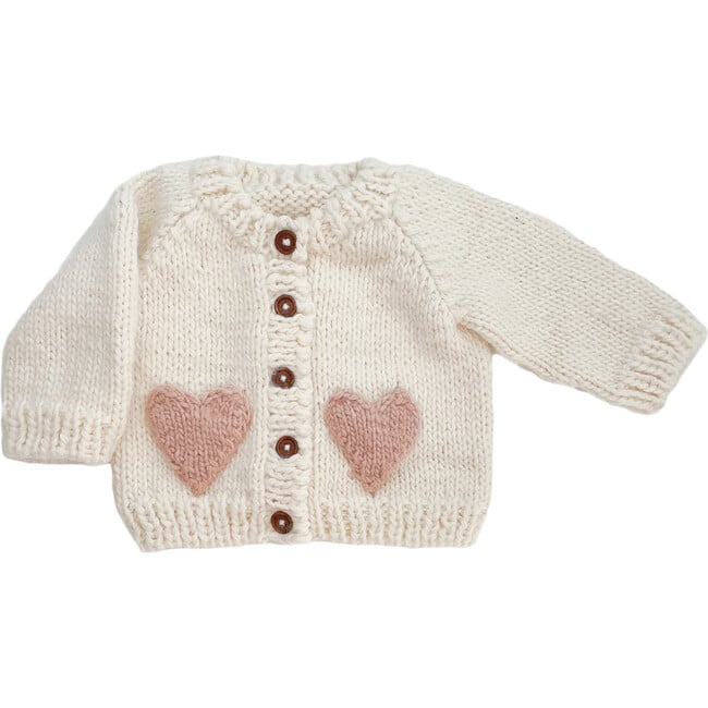 Heart Cardigan, Cream and Blush