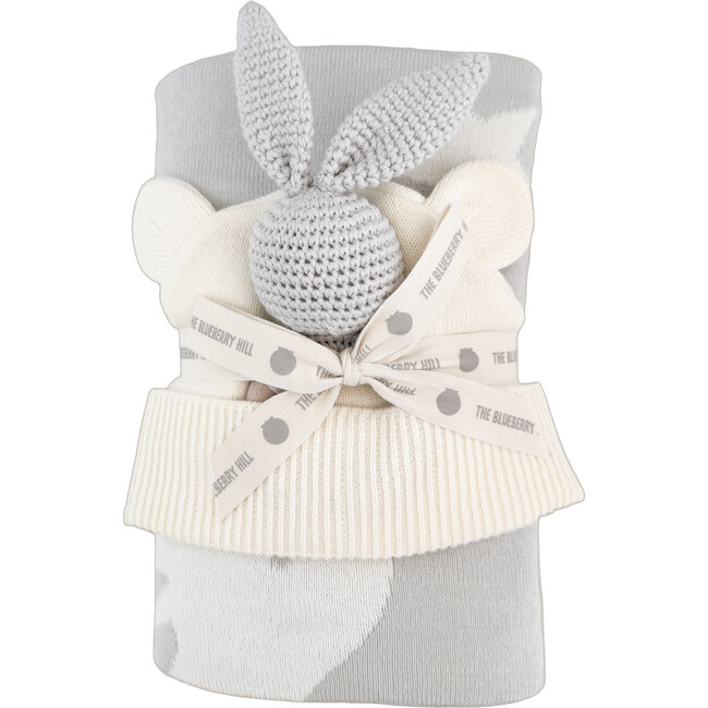 Star Moon Blanket Bunny Rattle Grey Cotton Hat Toy Baby Gift Set