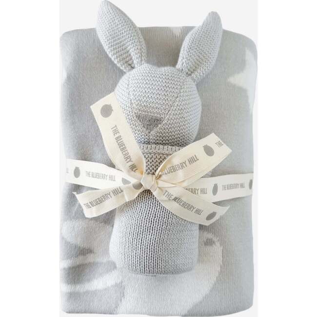 Star Moon Blanket Bunny Lovey Grey Toy Baby Gift Set Organic Cotton