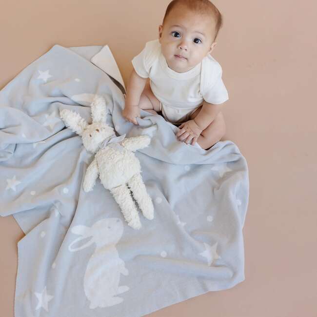 Star Moon Blanket Bunny Plush Grey Toy Baby Gift Set Organic Cotton - Blankets - 3