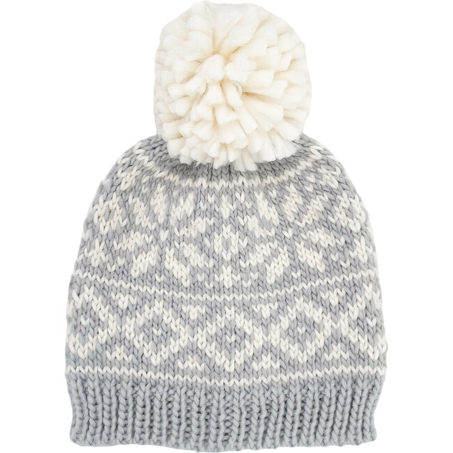 Snowflake Pattern Knit Pom Hat, Blue Grey - Hats - 1