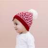Snowflake Pattern Knit Pom Hat, Red - Hats - 2 - thumbnail