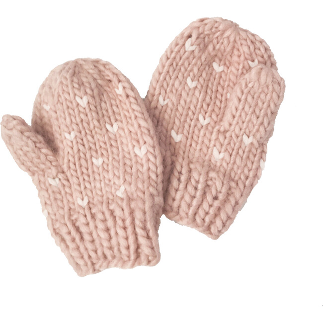 Sawyer Knit Tiny Hearts Mittens, Blush & Cream