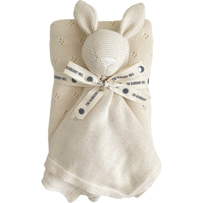 Pique Blanket & Bailey Bunny Lovey Set, Cream