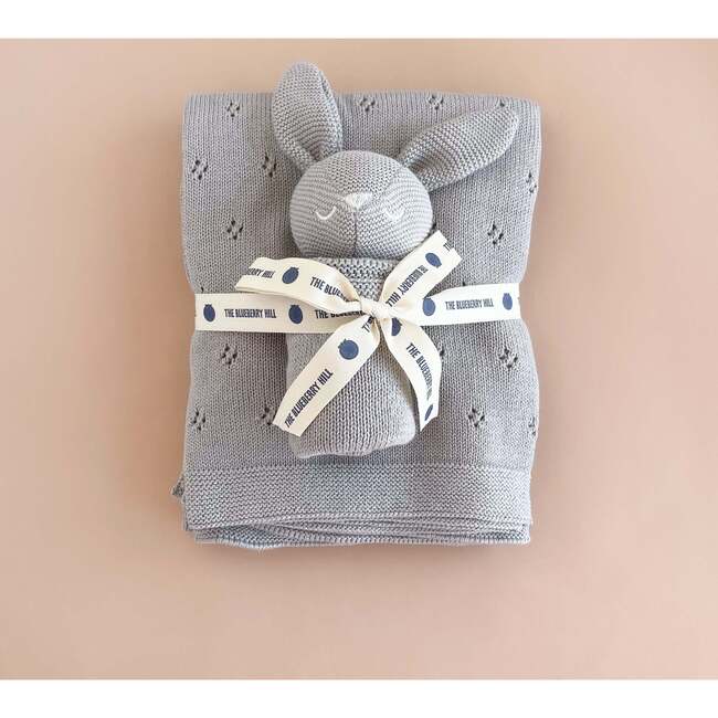 Pique Blanket & Bailey Bunny Lovey Set, Grey