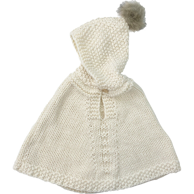 Poncho With Faux Fur Pom, Cream