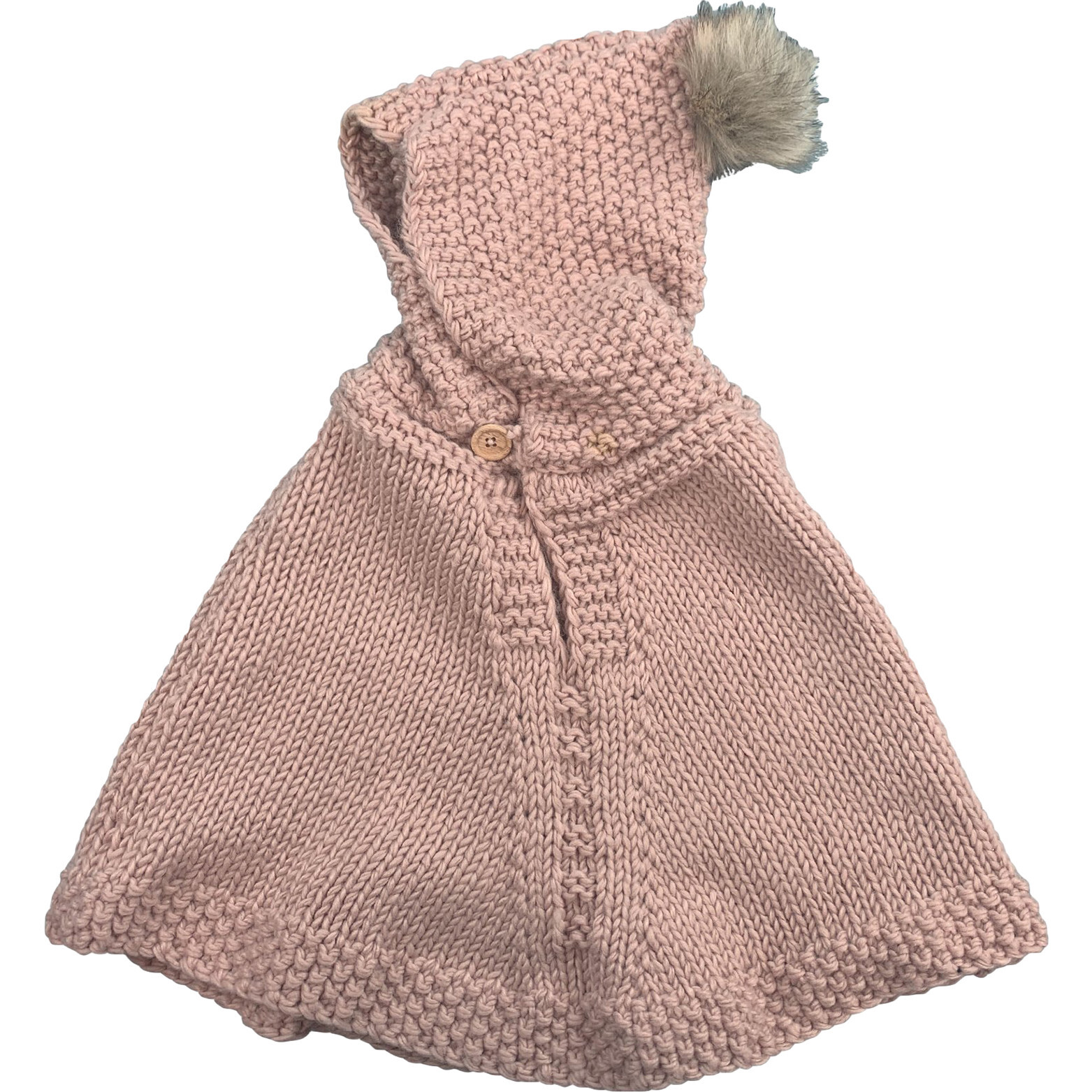 Poncho With Faux Fur Pom, Blush - The Blueberry Hill Outerwear