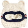 Bear Ear Ski Goggle Hand-Knit Hat, Cream, Navy & Red - Hats - 1 - thumbnail