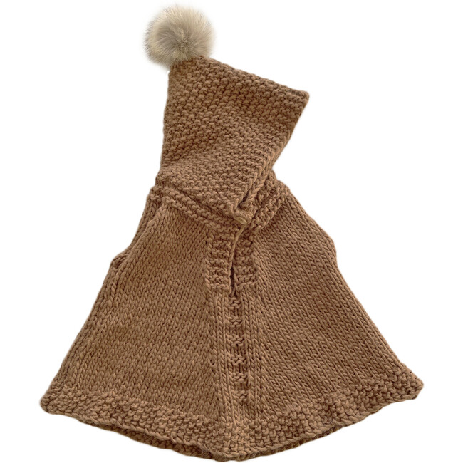 Poncho with Faux Fur Pom, Walnut - Cardigans - 1
