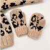 Cheetah Print Knit Mittens, Latte & Black - Mitts - 2 - thumbnail