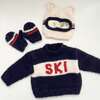 Bear Ear Ski Goggle Hand-Knit Hat, Cream, Navy & Red - Hats - 3