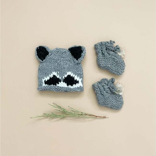 Raccoon Hat and Booties Set, Zinc - Costume Accessories - 2
