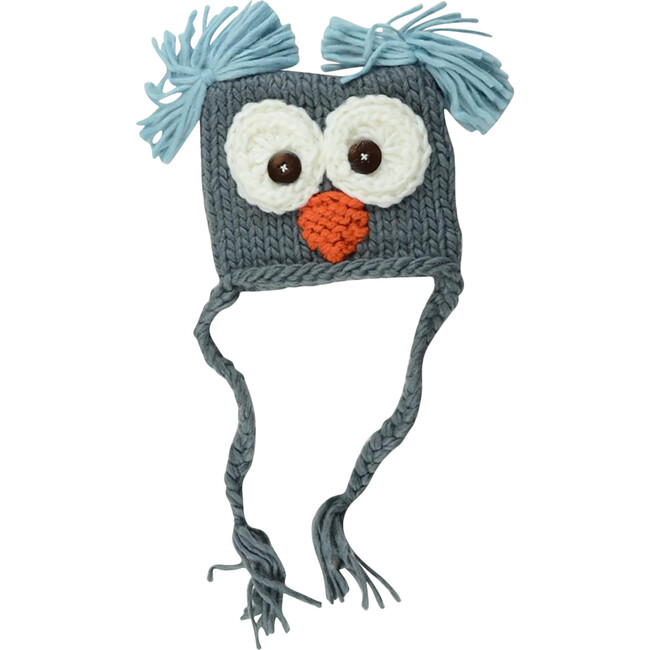 Otis Owl Knit Hat, Grey - Hats - 1