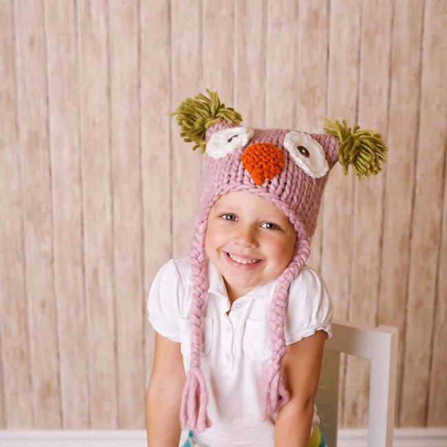 Otis Owl Knit Hat, Pink - Hats - 3