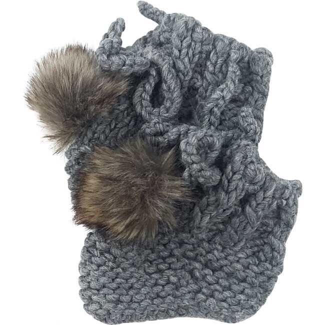 Booties with Faux Fur Pom, Zinc