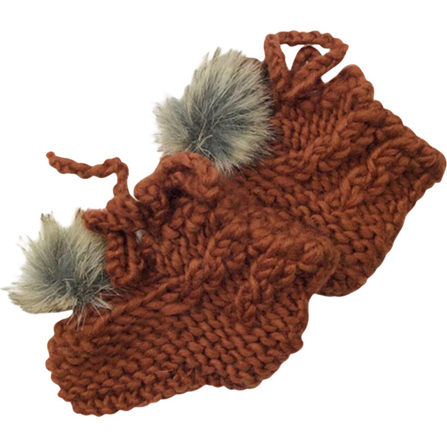 Booties with Faux Fur Pom, Cinnamon