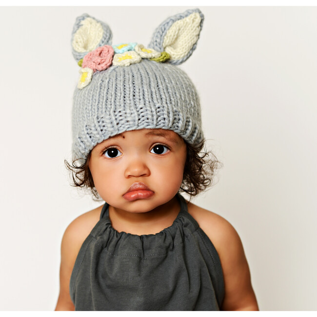 Bunny with Flowers, Gray - Hats - 2