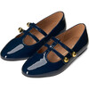 Lory Glossy Knotted Double Straps Mary Jane Shoes, Navy - Mary Janes - 2