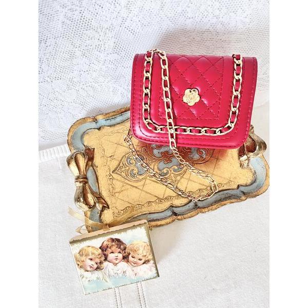 Red Faux Leather Chain Purse - Bags - 2