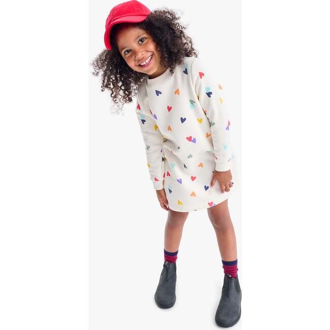 Cozy Fleece Dress In Rainbow Confetti Hearts, Oat Multi Confetti Hearts