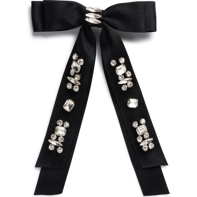 Rock Candy Rhinestone Embellished Satin Bow Clip, Black