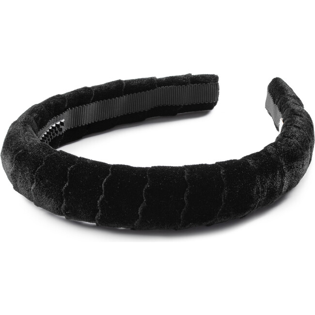 Ava Scalloped Velvet Headband, Black - Hair Accessories - 1