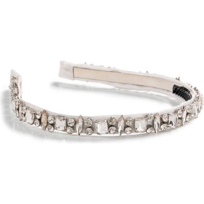 Rock Candy Rhinestone Embellished Satin Headband, White