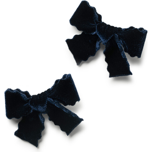 Ava Scalloped Velvet Double Clip Set, Navy