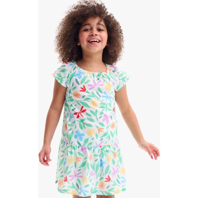 Kids Swing Dress In Bright Backyard, White Backyard Print - Dresses - 2
