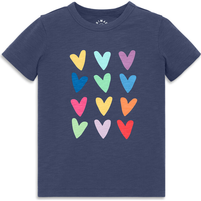 Kids Rainbow Hearts Tee, Sunwashed Navy - T-Shirts - 1