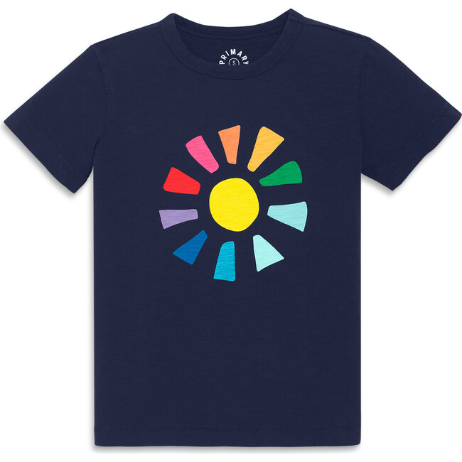 Kids Rainbow Cutout Sun Tee, Navy - T-Shirts - 1