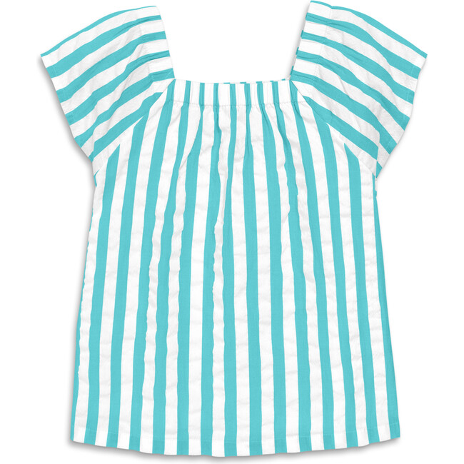Kids Picnic Top In Seersucker Stripe, White Coast Stripe