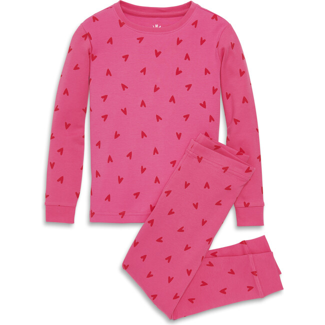 Kids Organic Long Sleeve Pj Set In Lollipop Hearts, Gumball Hearts - Pajamas - 1