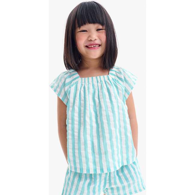 Kids Picnic Top In Seersucker Stripe, White Coast Stripe