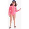 Kids Long Sleeve One-Piece Rashguard In Cutout Suns, Bright Azalea Cantaloupe Suns - One Pieces - 2