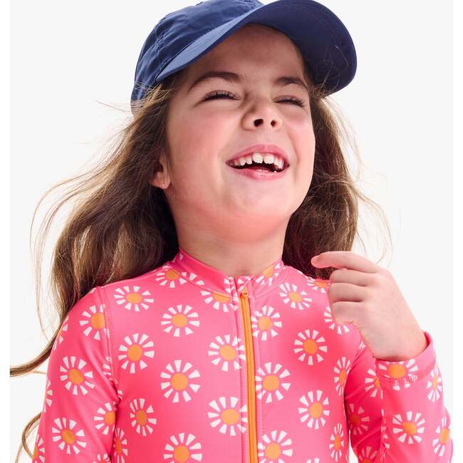 Kids Long Sleeve One-Piece Rashguard In Cutout Suns, Bright Azalea Cantaloupe Suns - One Pieces - 3